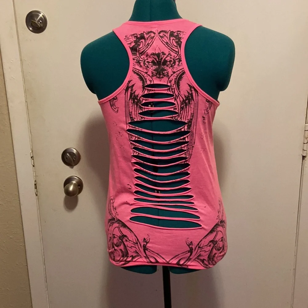 JR’s razor cut back tank top large but fits like a small glittery paint front - Picture 3 of 9